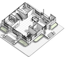 Mẫu nhà mái Nhật 2 tầng 6 phòng ngủ 16.02×17.42m