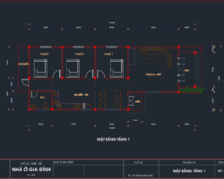 File cad bản vẽ kiến trúc biệt thự 1 tầng 7×18.1m