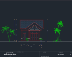 File cad bản vẽ kiến trúc biệt thự 1 tầng 7×18.1m