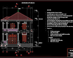 Bản vẽ (autocad + sketchup) Nhà 2 tầng mái Nhật kích thước 8x12m