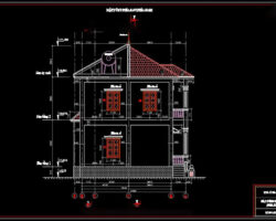 Bản vẽ (autocad + sketchup) Nhà 2 tầng mái Nhật kích thước 8x12m