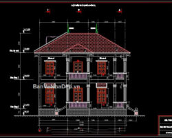 Bản vẽ (autocad + sketchup) Nhà 2 tầng mái Nhật kích thước 8x12m