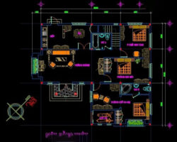 File cad thiết kế kiến trúc mẫu biệt thự 2 tầng 12x13m 4 mặt tiền