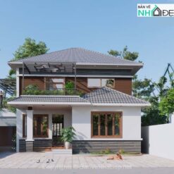 Mẫu biệt thự 2 tầng mái Nhật 13x16m, có gara ô tô