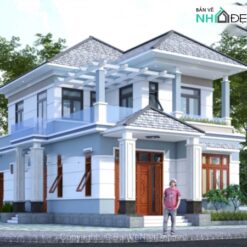 Bản vẽ chi tiết biệt thự 2 tầng hiện đại mái nhật 8x13.5m